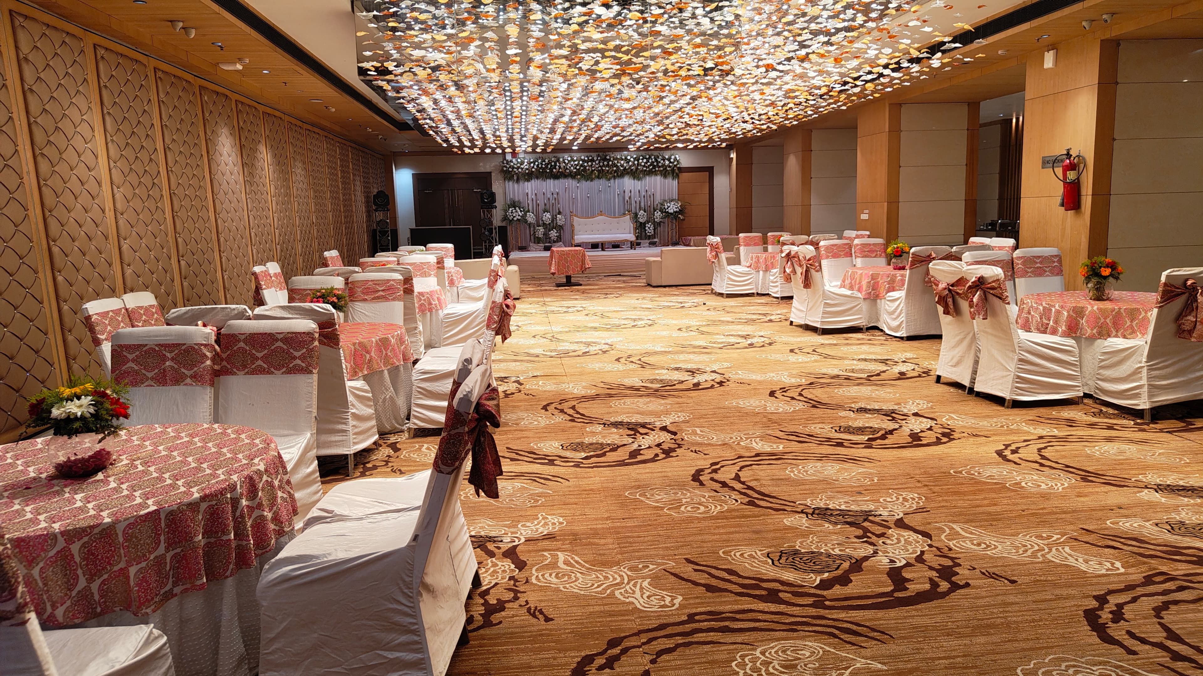 Wide view of Oasis Hall set up for an event